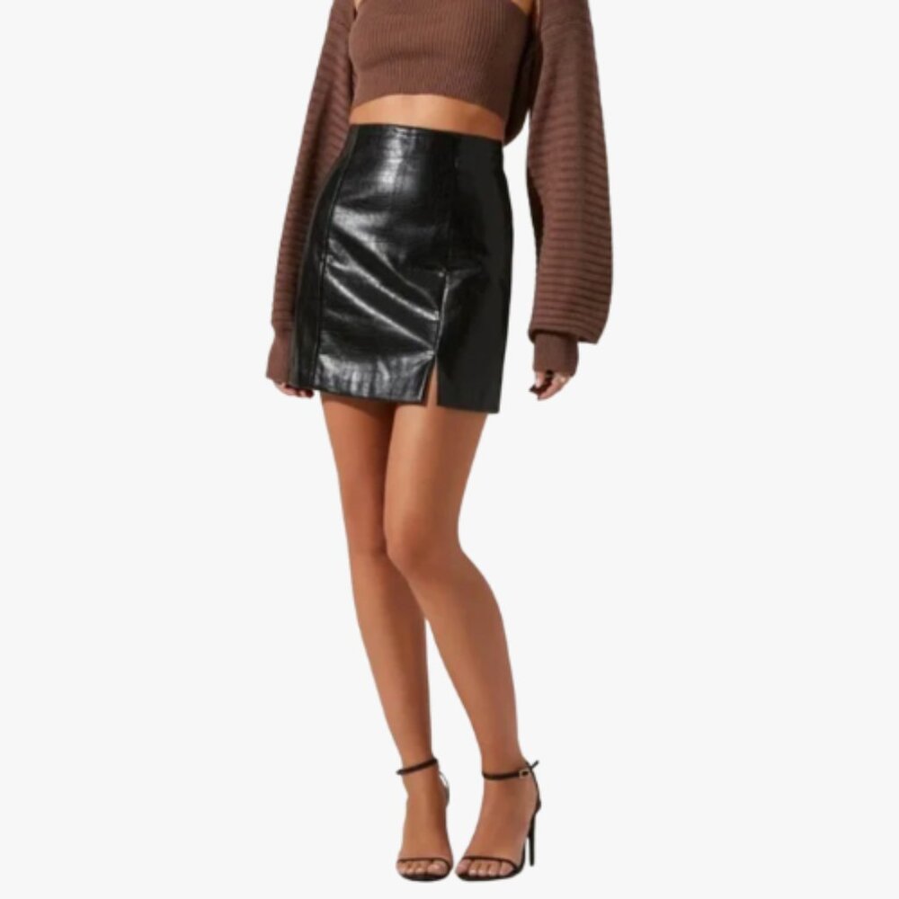 ASTR The Label Faux Leather Croc Embossed Mini Skirt – Black (Size S)